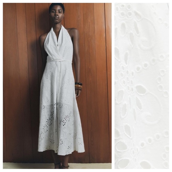 NWT. Zara ZW Collection White Cutwork Embroidery Midi Dress. Size M. - Picture 1 of 13
